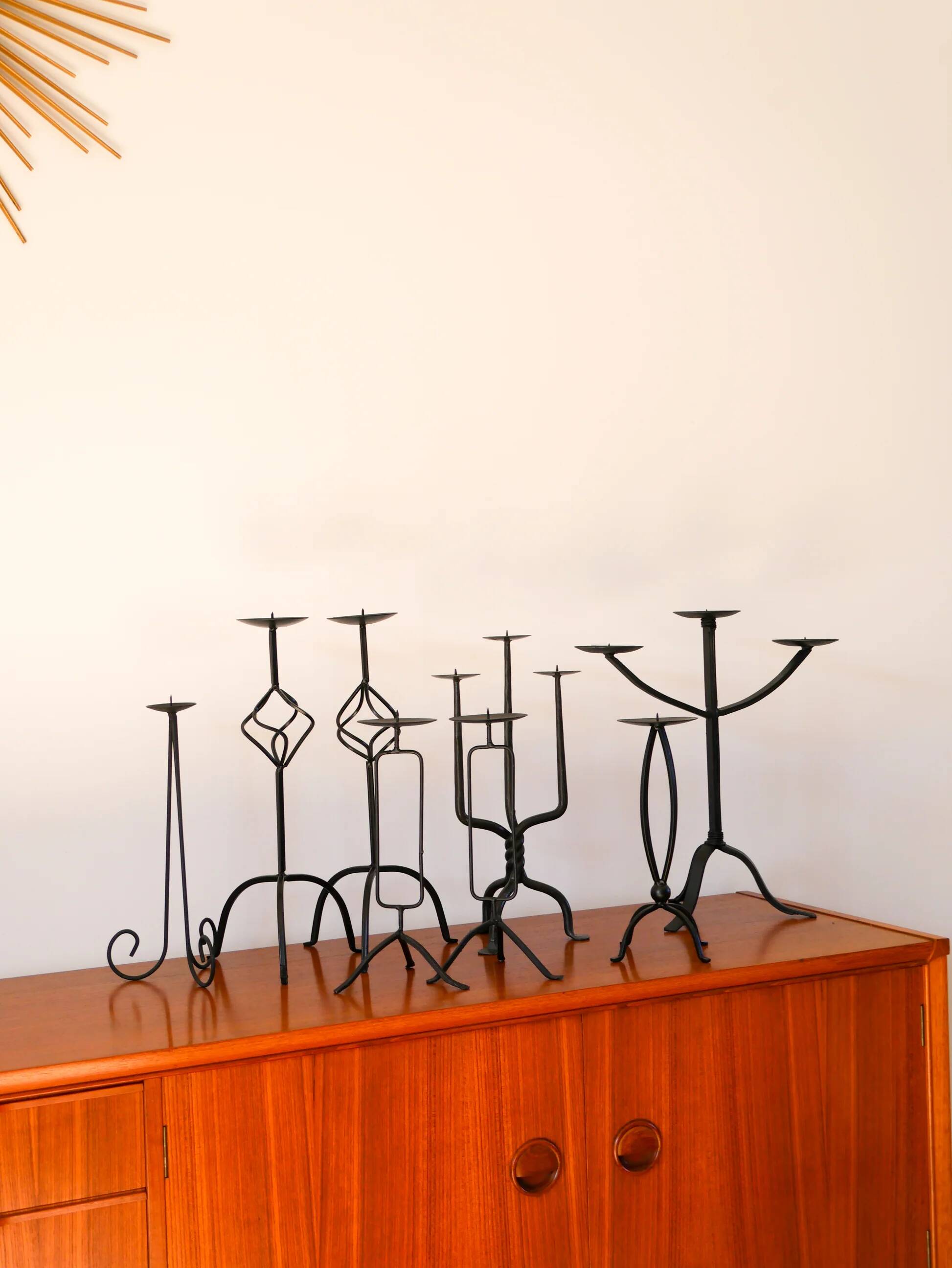 Black iron tripod chandelier, brutalist, 1970 - 34 cm