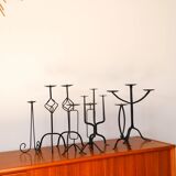 Black iron tripod chandelier, brutalist, 1970 - 34 cm