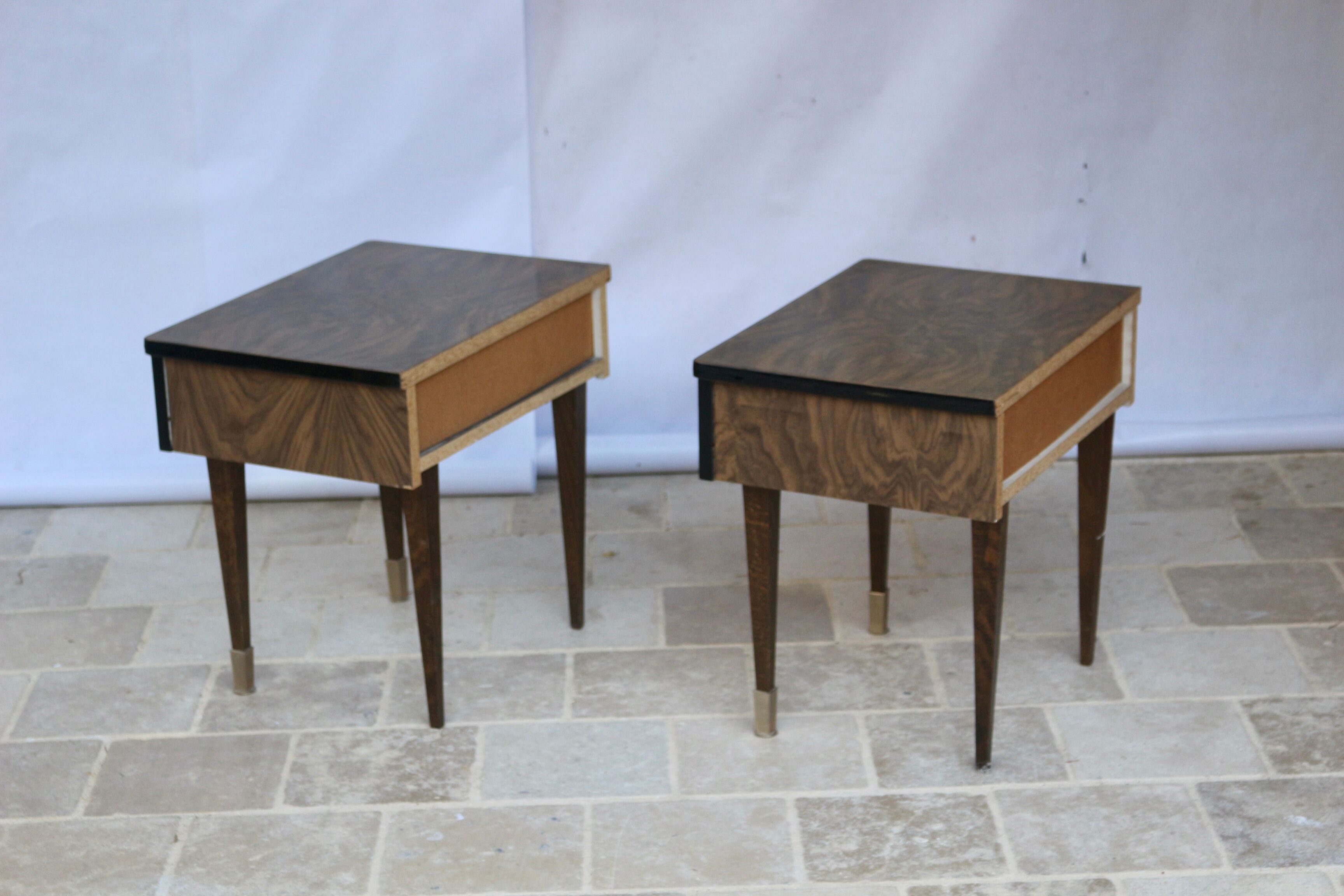 Pair of bedside table varnished wood 60s