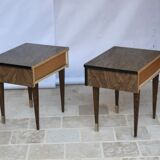 Pair of bedside table varnished wood 60s