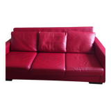 Custom-made 3-seater red fine leather sofa