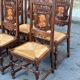 6 Henri II style solid wood straw-seated chairs