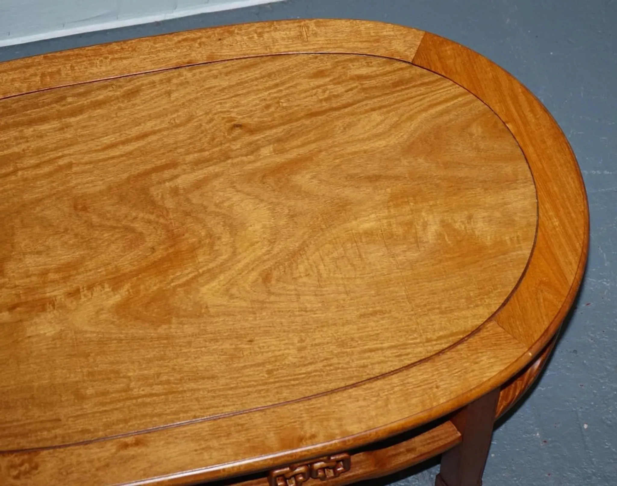 Vintage Oriental Low Table in Carved Brown Teak, China