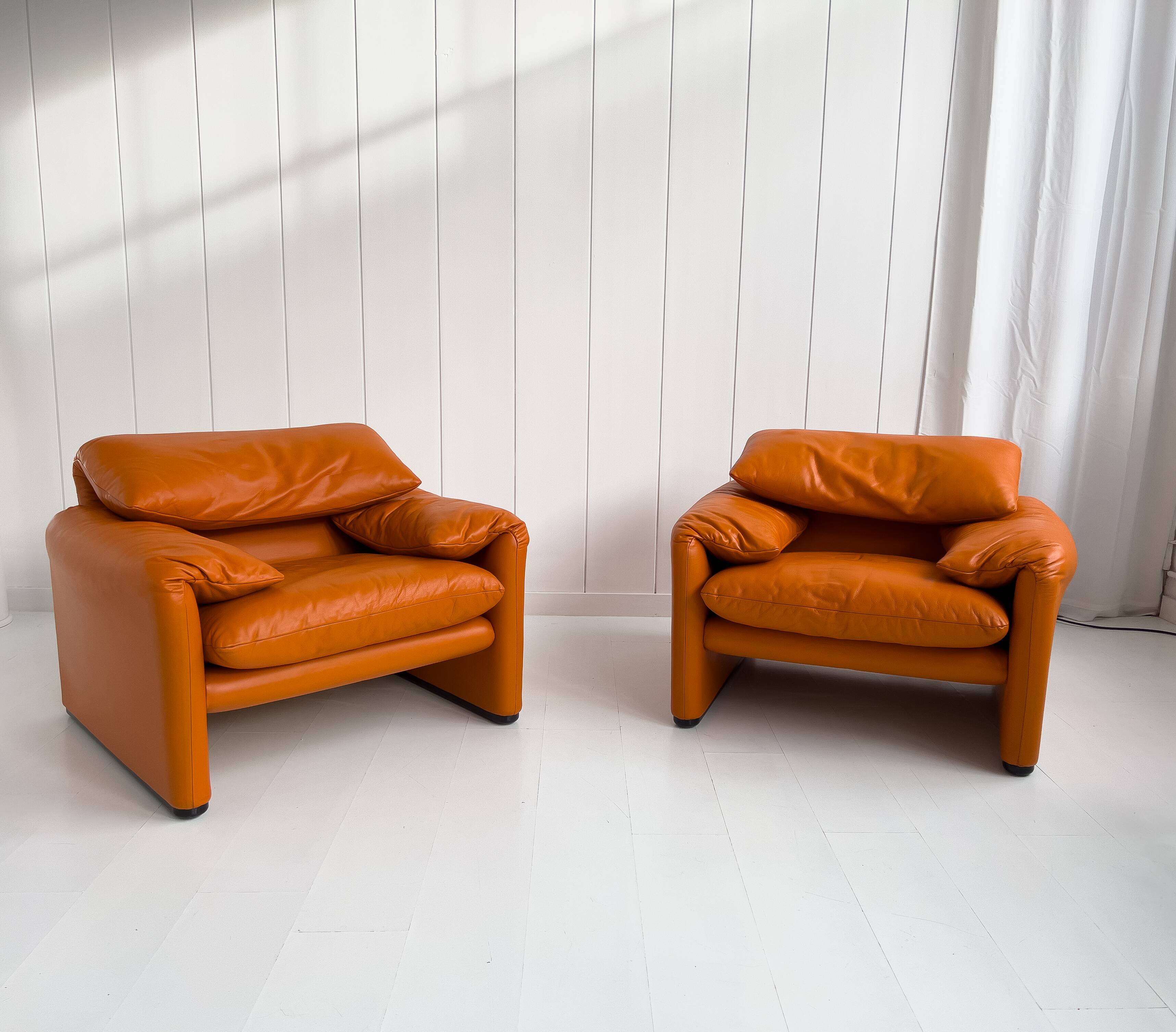 pair of Maralunga armchairs by Vico Magistretti