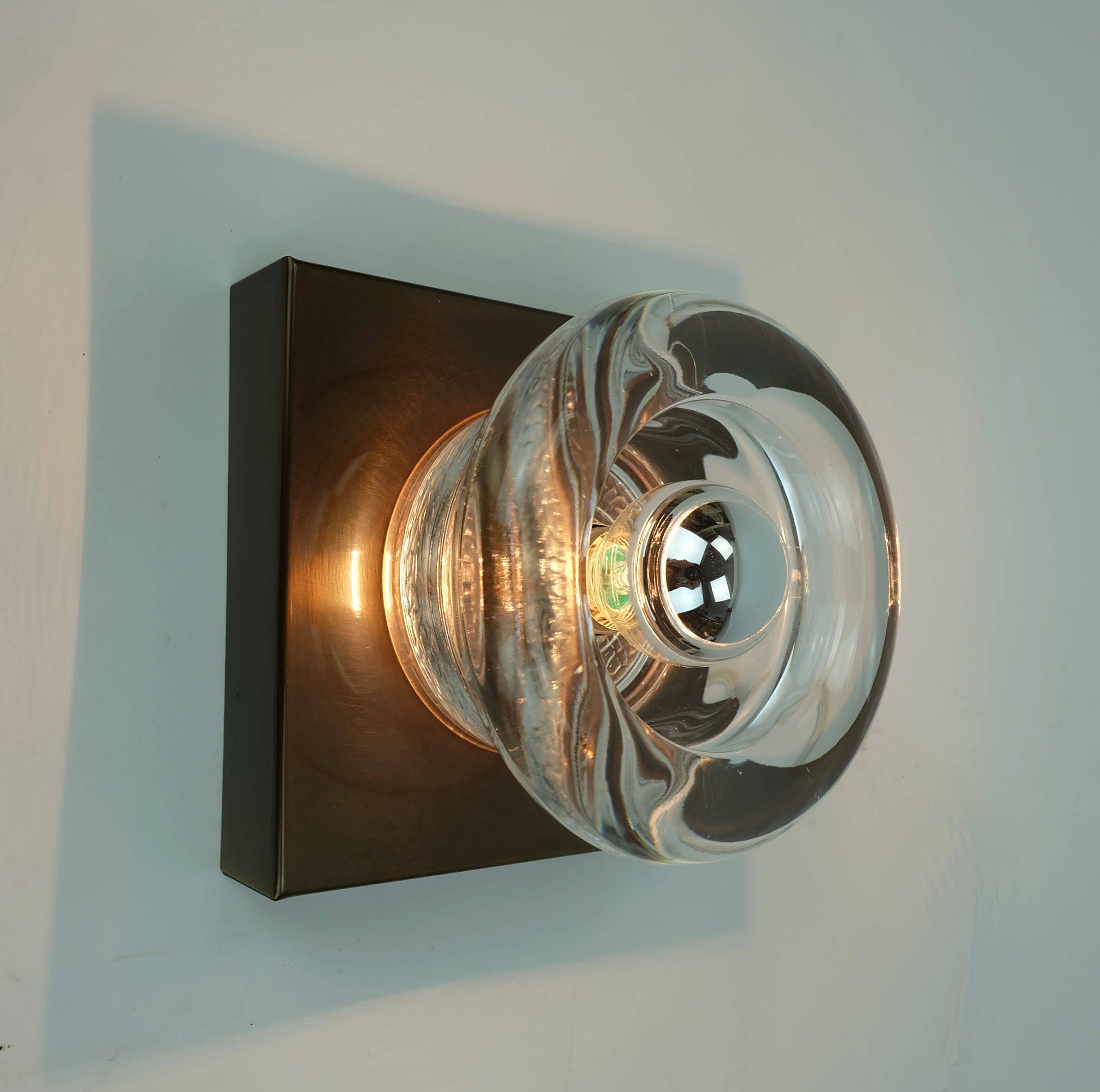 1960s 70s space age sconce by cosack-leuchten metal and thick glass