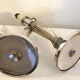 Pair of silver metal candle holder lamp bases