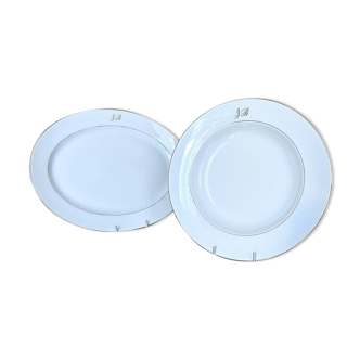 Plat Ovale + Plat Creux en Porcelaine de Limoges - Service de Table Monogrammes