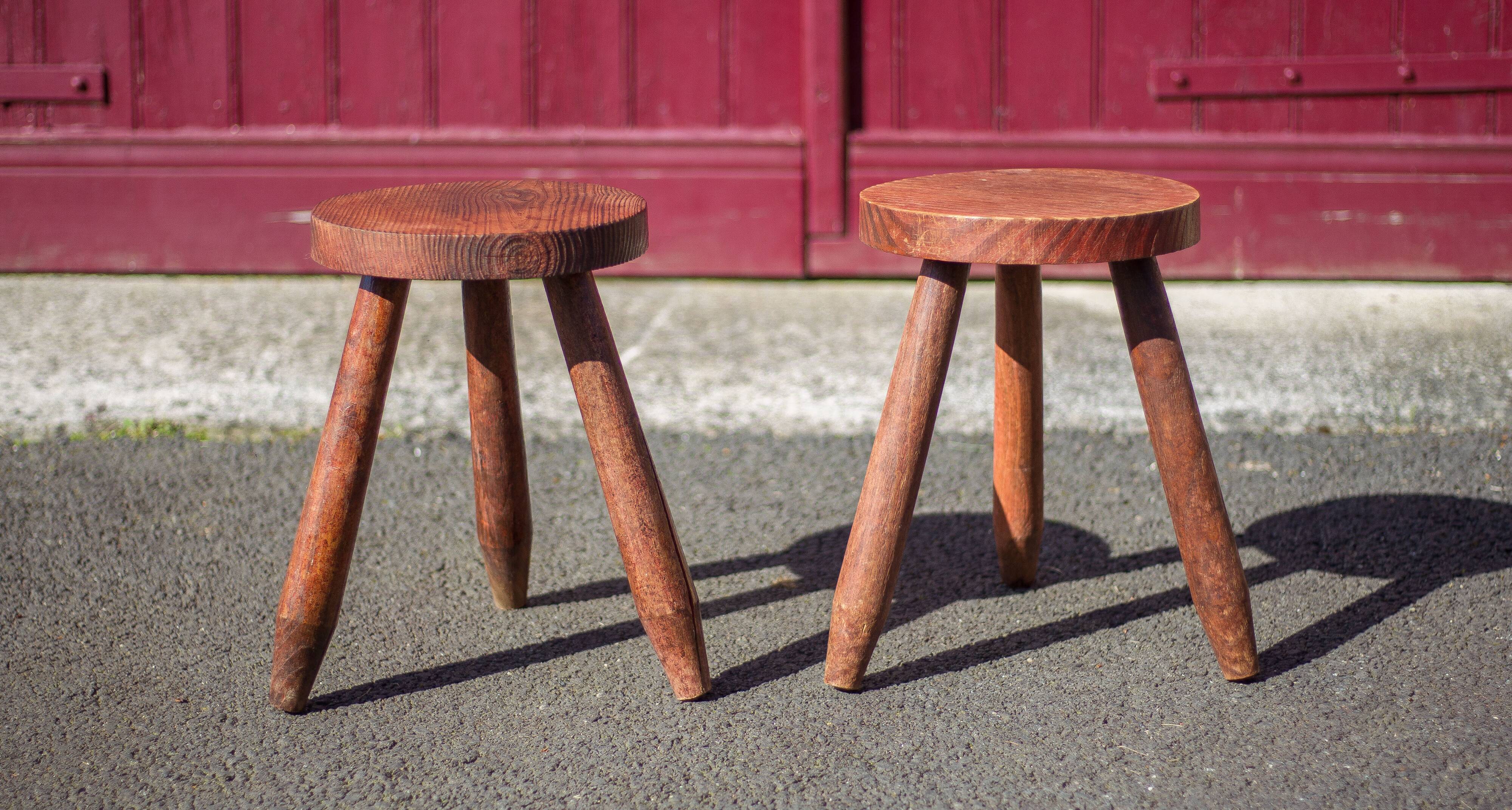 Pair of vintage stools, wooden stool, tripod stool, plant holder
