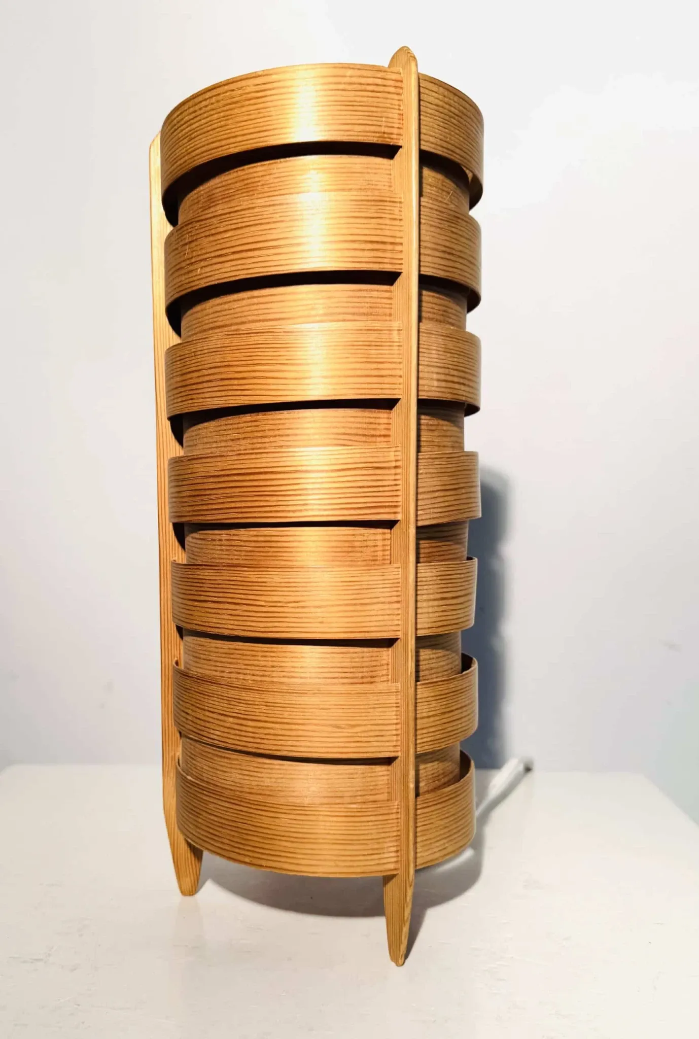 Cylindrical Pinewood Table Lamp In The Manner Of Hans-Agne Jakobsson, Sweden, Circa 1960S