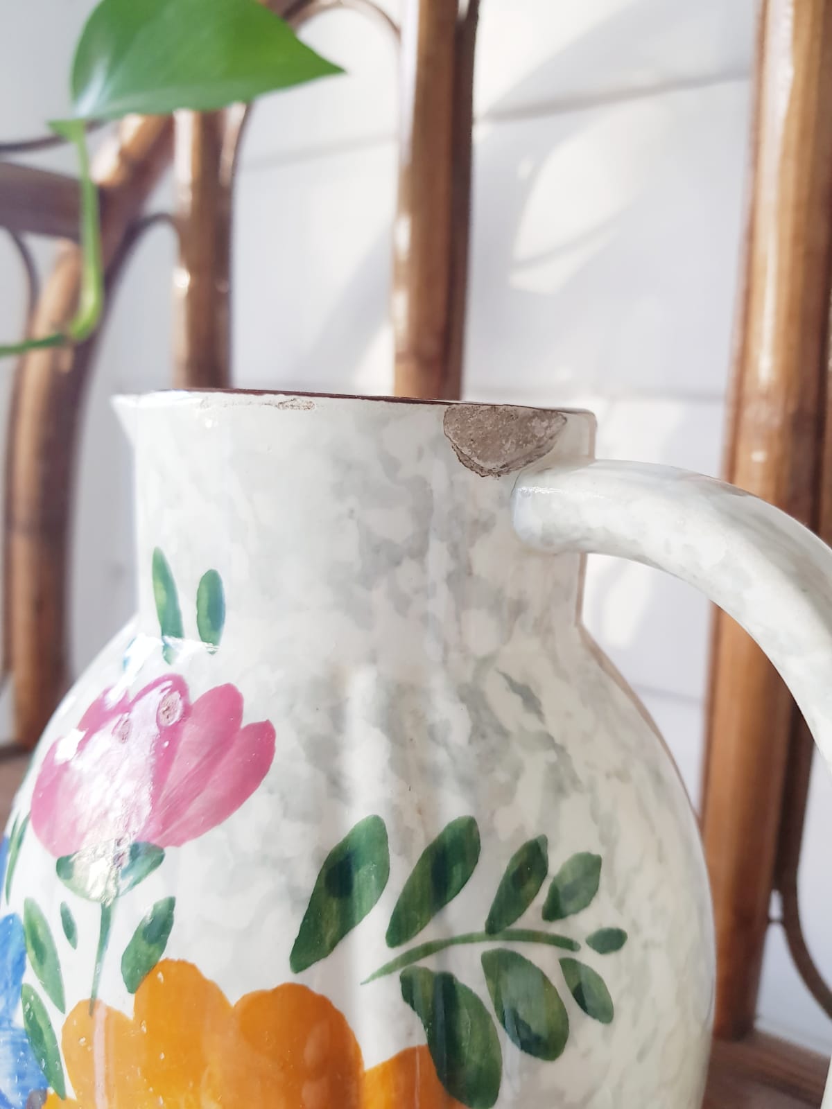 Pitcher vase shiny flowered ceramic