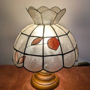 Vintage lamp in wood, brass and mother-of-pearl.