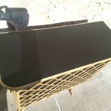 Bar in rattan, bamboo and faux black leather