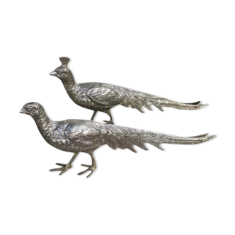 Couple of vintage pheasants in silver brass