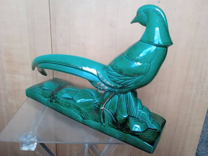 Pheasant statue sculpture glazed ceramic Ch.Lemanceau Art Deco