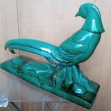 Pheasant statue sculpture glazed ceramic Ch.Lemanceau Art Deco