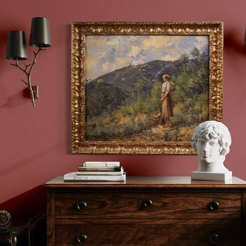 Italian landscape with figure painting signed and dated 1914