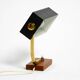 Beautiful small Mid Century Modern metal and brass table lamp with teak bas