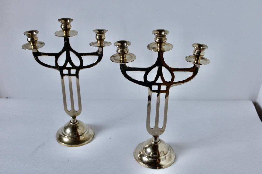Pair of old brass candlesticks Denmark 1930 Art-Deco
