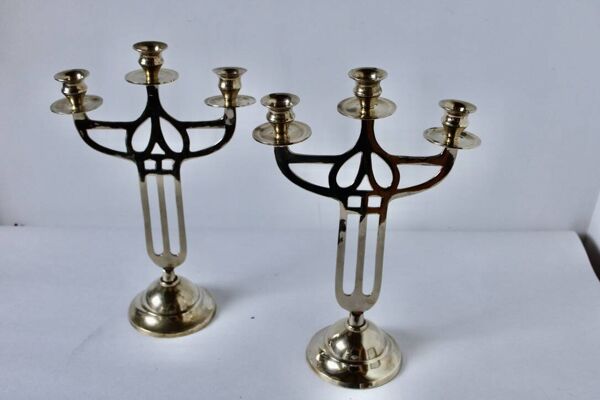 Paire Chandeliers laiton ancien Danemark 1930 Art-Déco