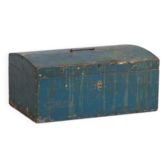 Petit coffre ancien patiné bleu marine (c.1920) #68