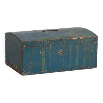 Small antique chest with a navy blue patina (c.1920) #68