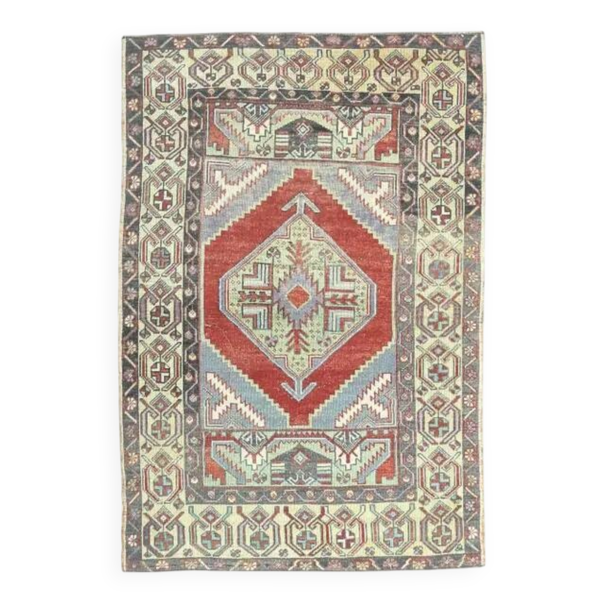 Turkish hand-knotted geometric runner rug 114x169