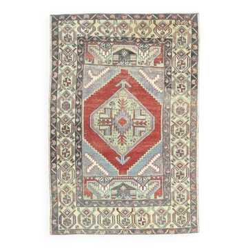 Turkish hand-knotted geometric runner rug 114x169