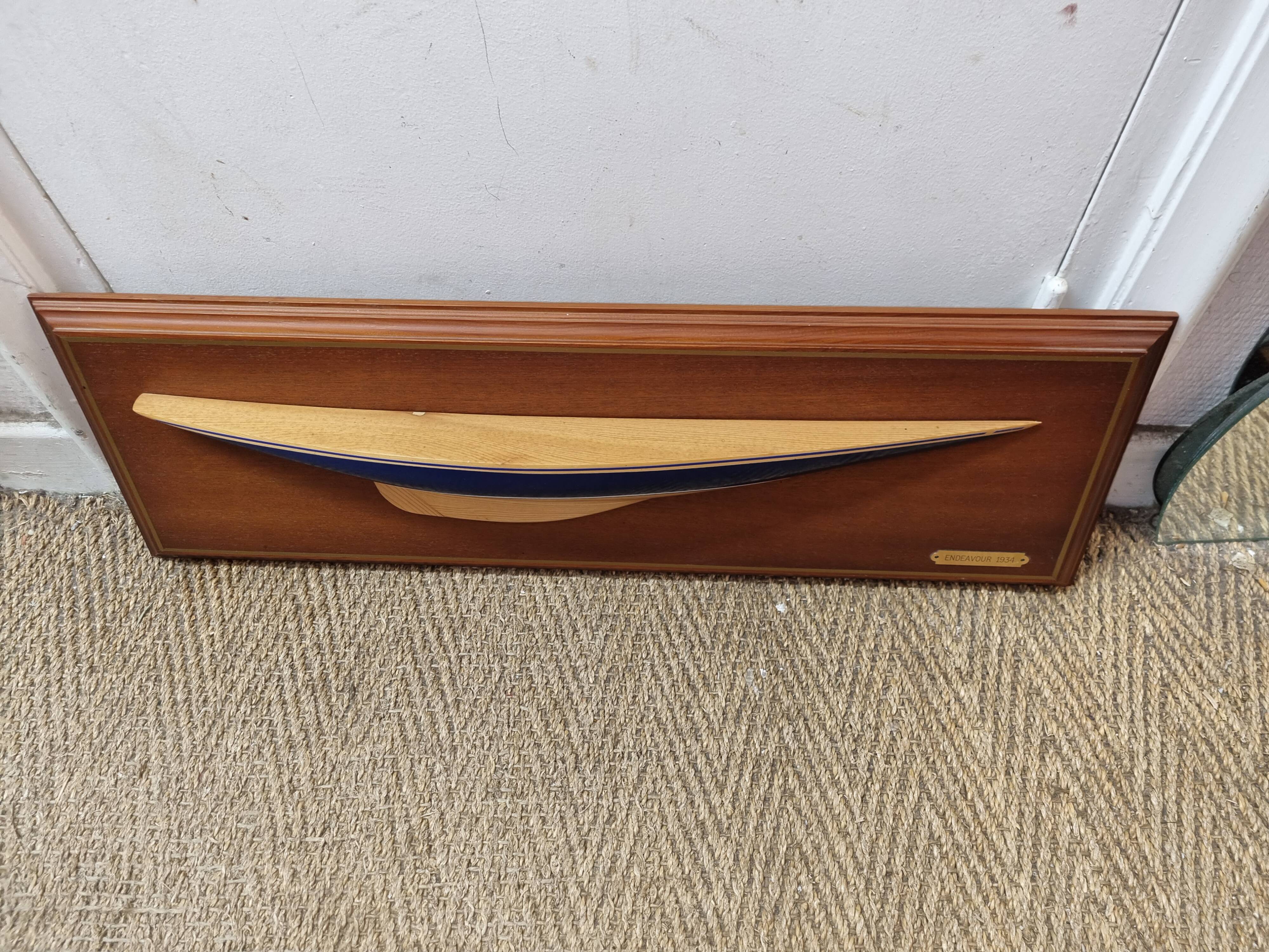 Model boat wall frame, half-hull Endeavour 1934