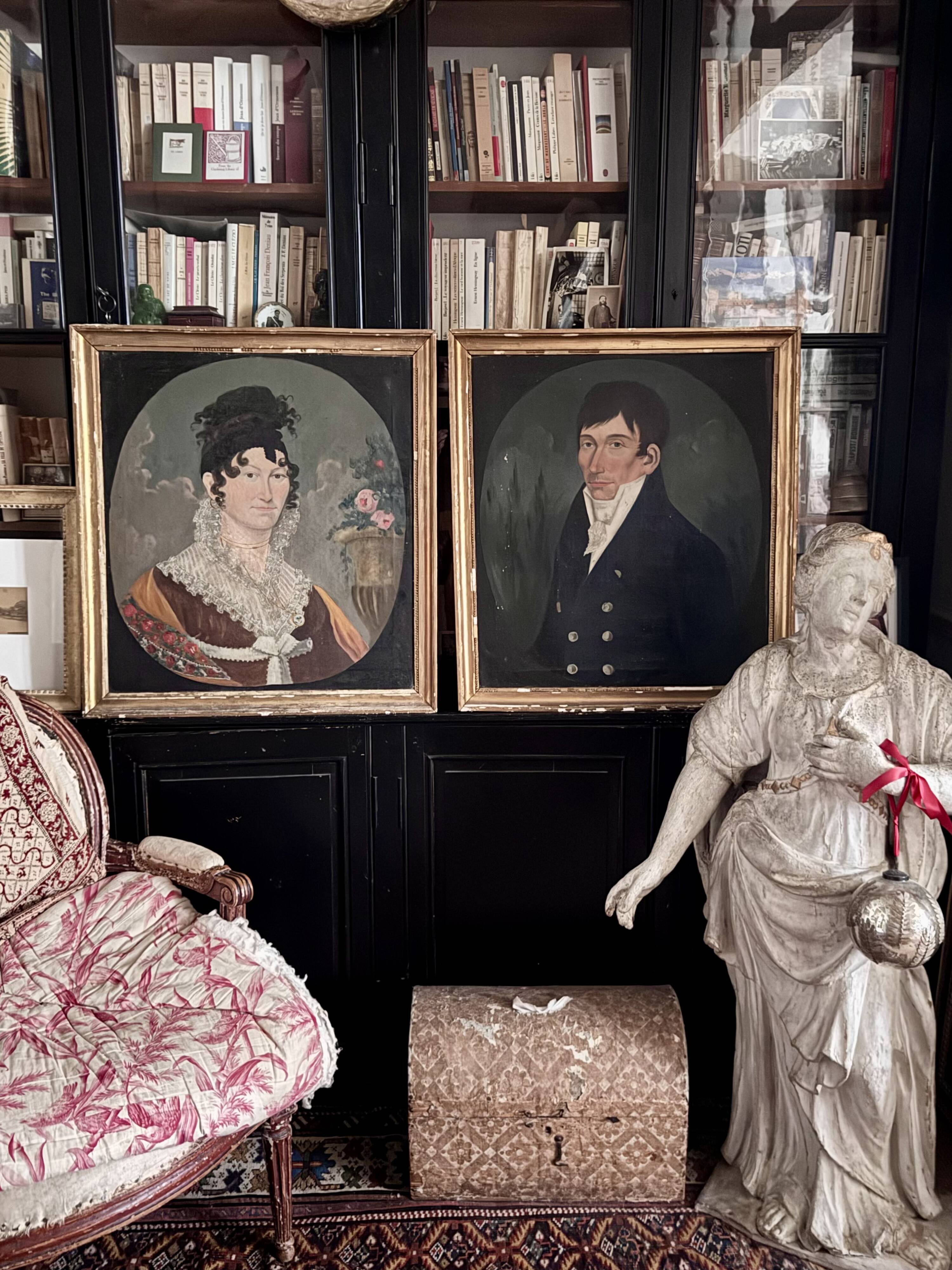 Pair of shabby chic style portraits
