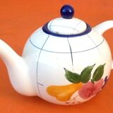 Coffee / teapot ball shape earthenware with fruit decoration