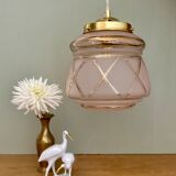 Vintage art deco globe pendant lamp in pink and gold glass
