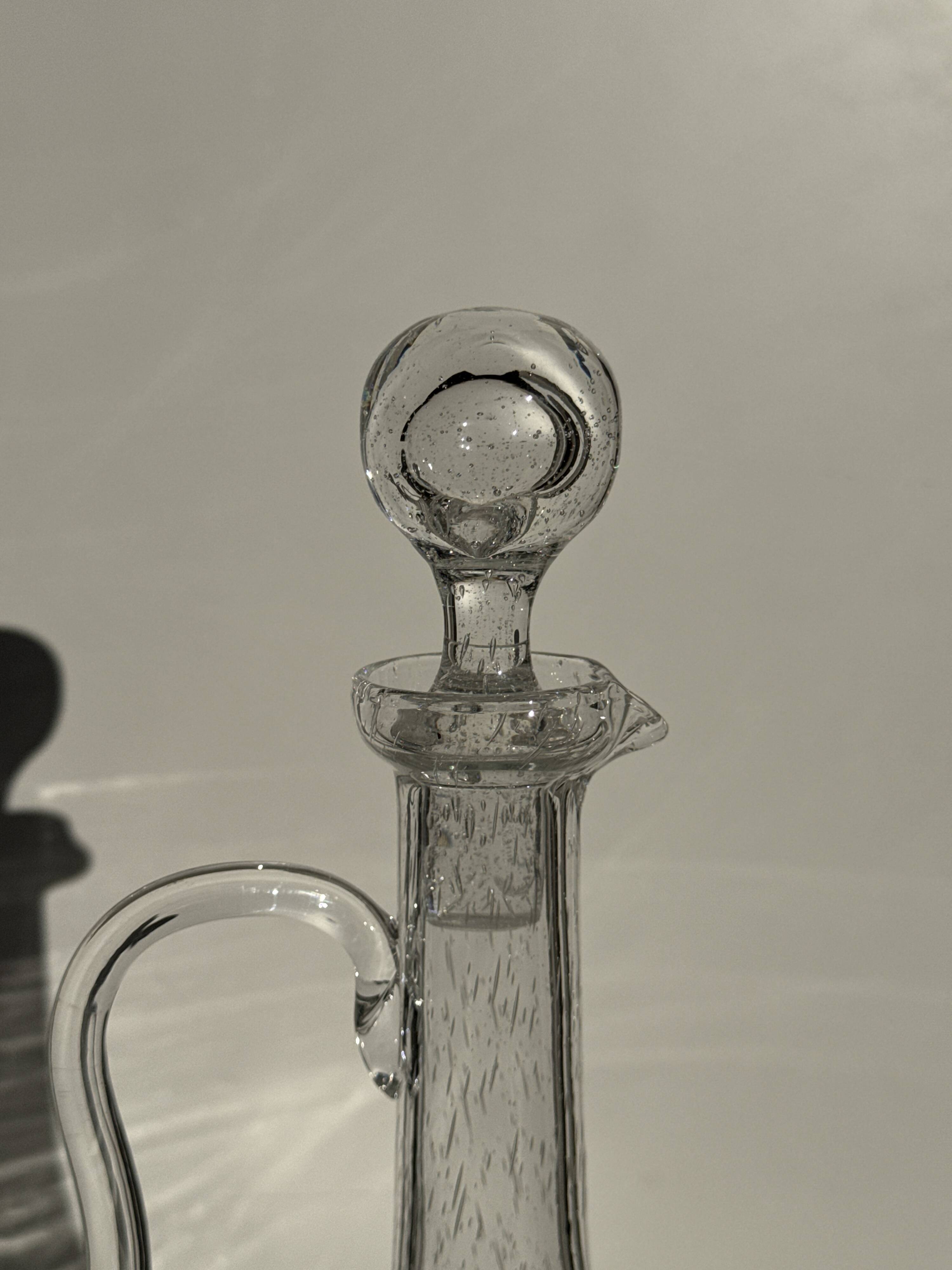 Large transparent glass carafe with a Biot stopper H32 D14.5