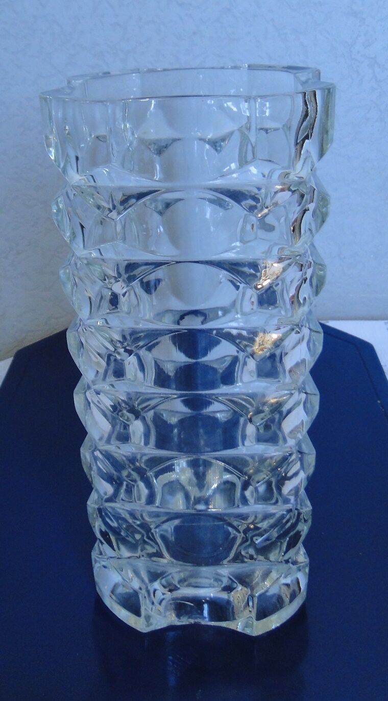 Vase ancien verre transparent 4 faces annees 60