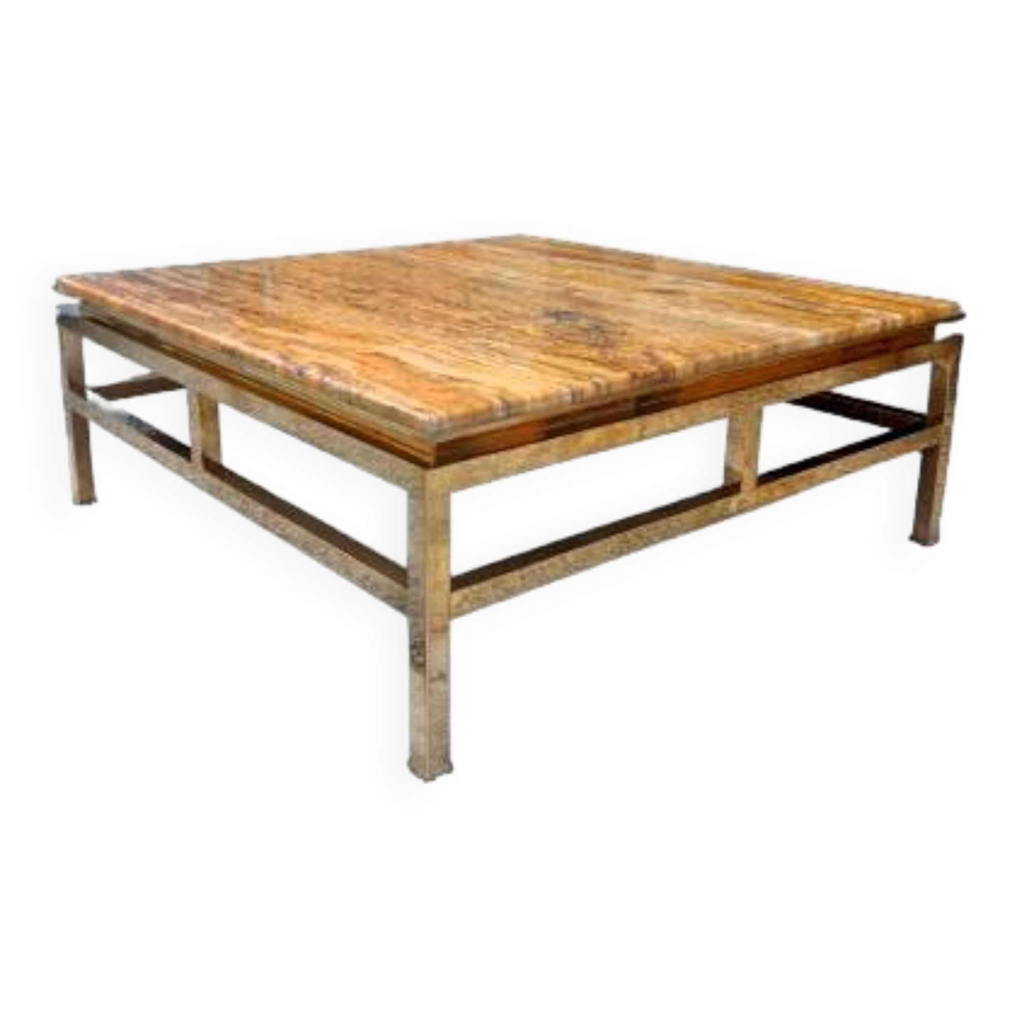 Table basse Guy Lefevre maison Jansen, laiton doré et travertin