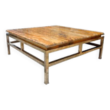Table basse Guy Lefevre maison Jansen, laiton doré et travertin