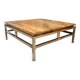 Table basse Guy Lefevre maison Jansen, laiton doré et travertin