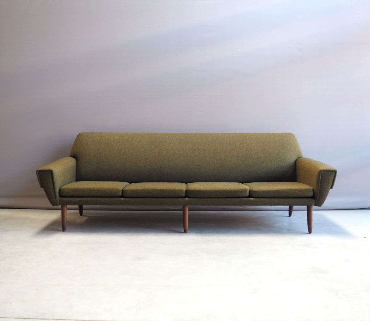 Danish 4 seater sofa in green woolen fabric 60s