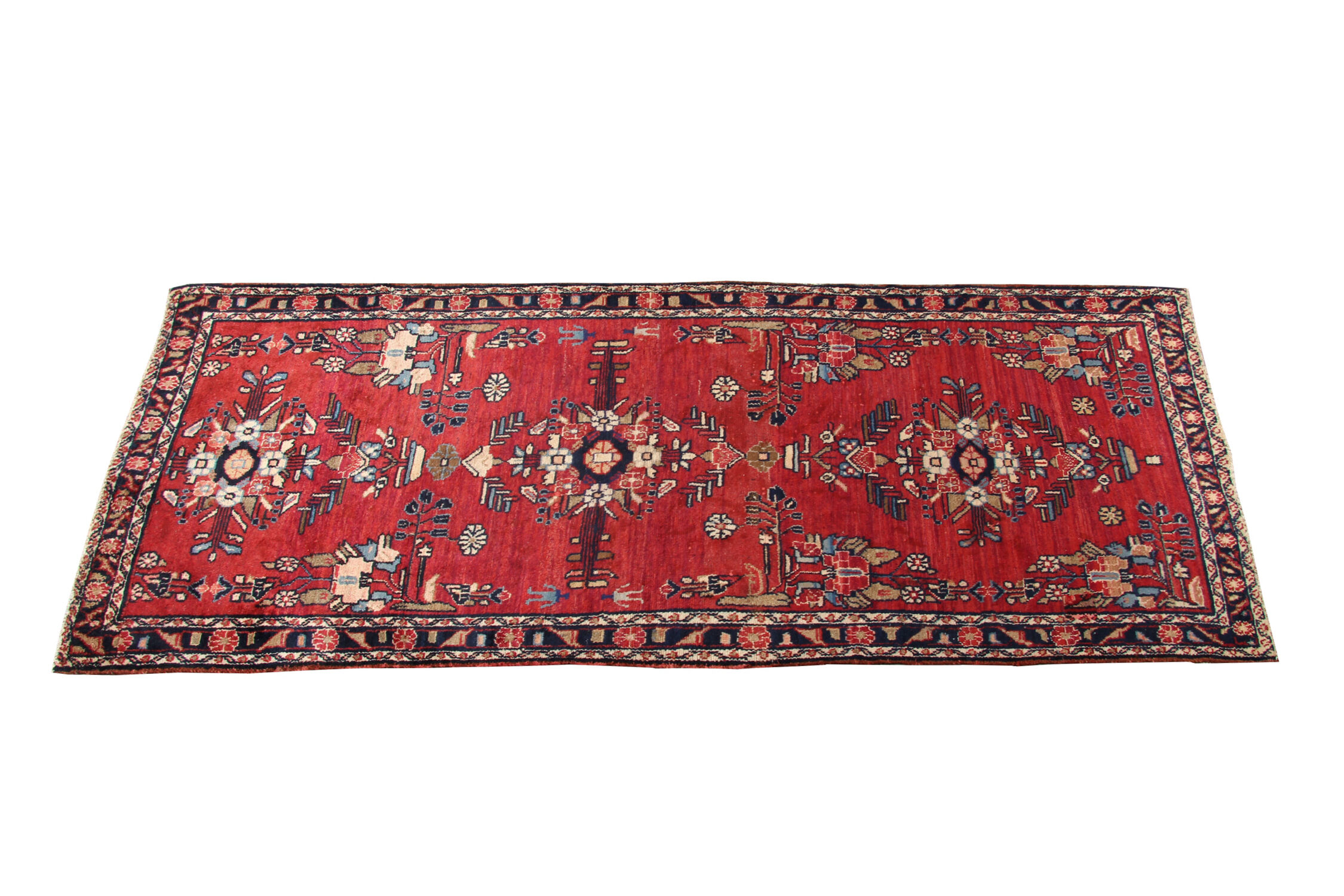 Traditional Red Persian Runner Rug Handwoven Oriental Floral Runner Carpet- 110x300cm