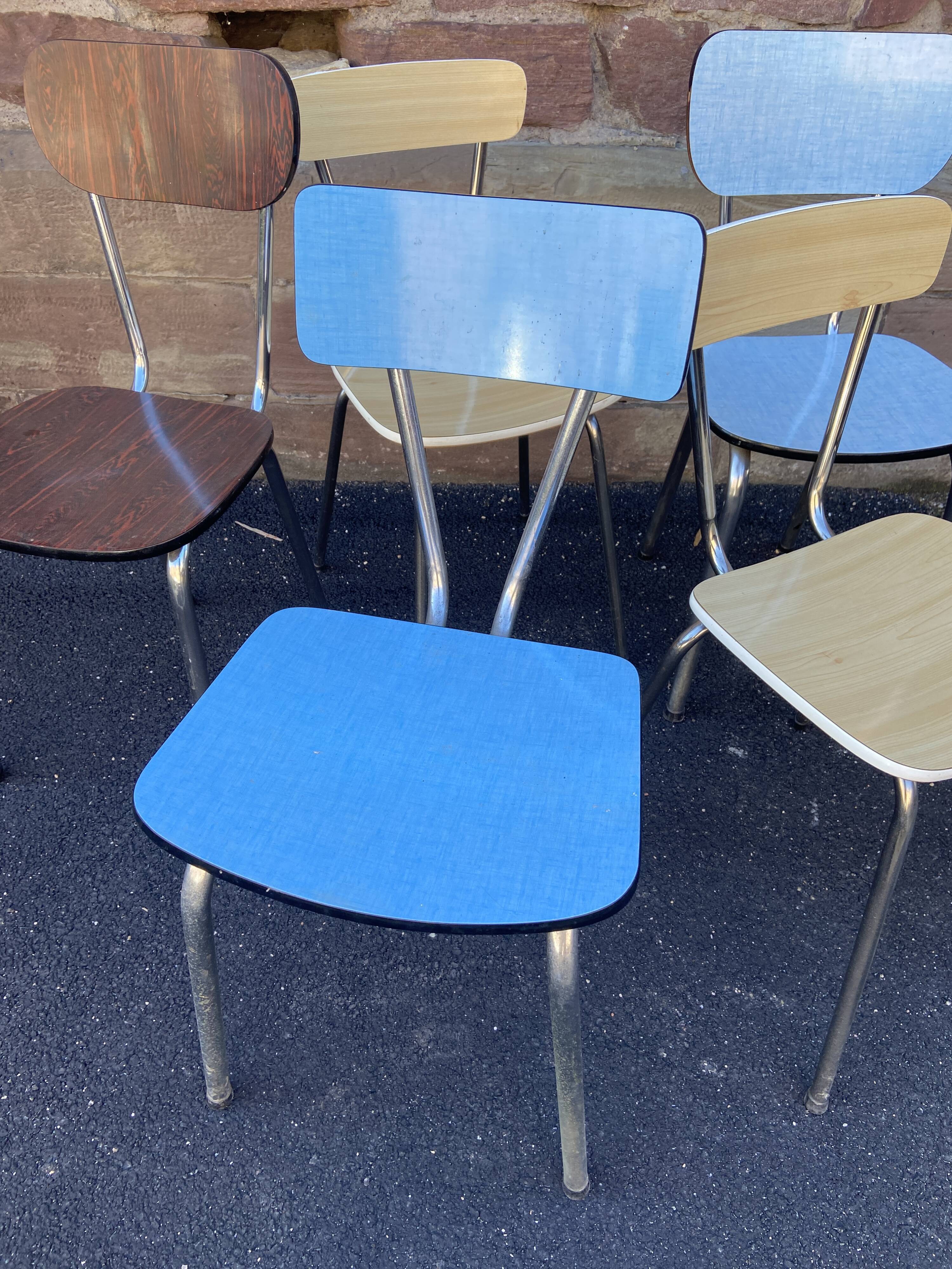 Set of 6 vintage mismatched formica chairs