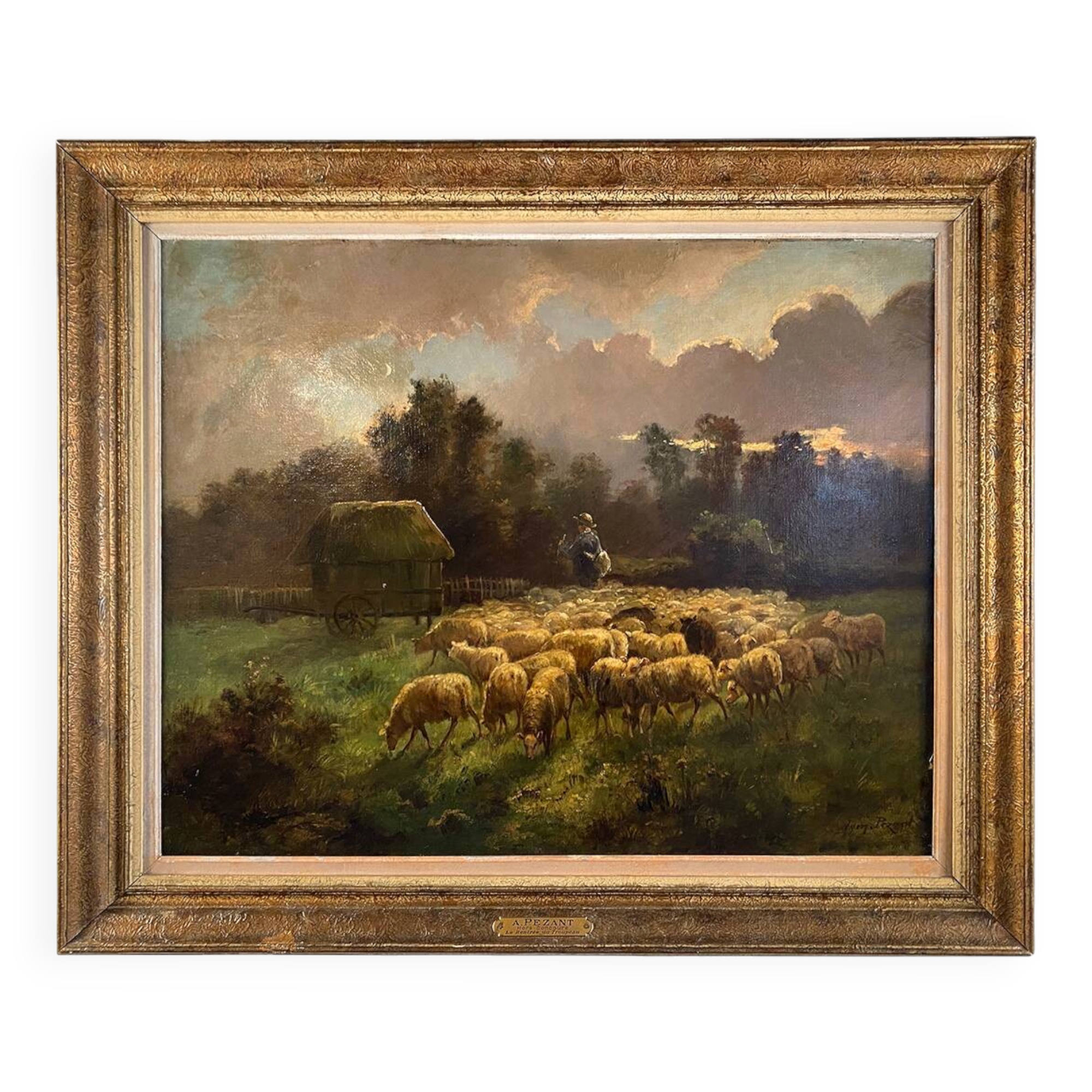 Alexandre Aymar Pezant (1846 – 1916) "The Return of the Herd". Large HST