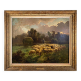 Alexandre Aymar Pezant (1846 – 1916) "The Return of the Herd". Large HST