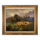 Alexandre Aymar Pezant (1846 – 1916) « La rentrée du troupeau ». Grande HST