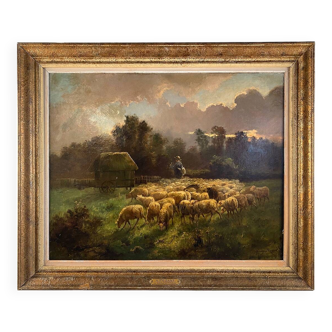 Alexandre Aymar Pezant (1846 – 1916) "The Return of the Herd". Large HST