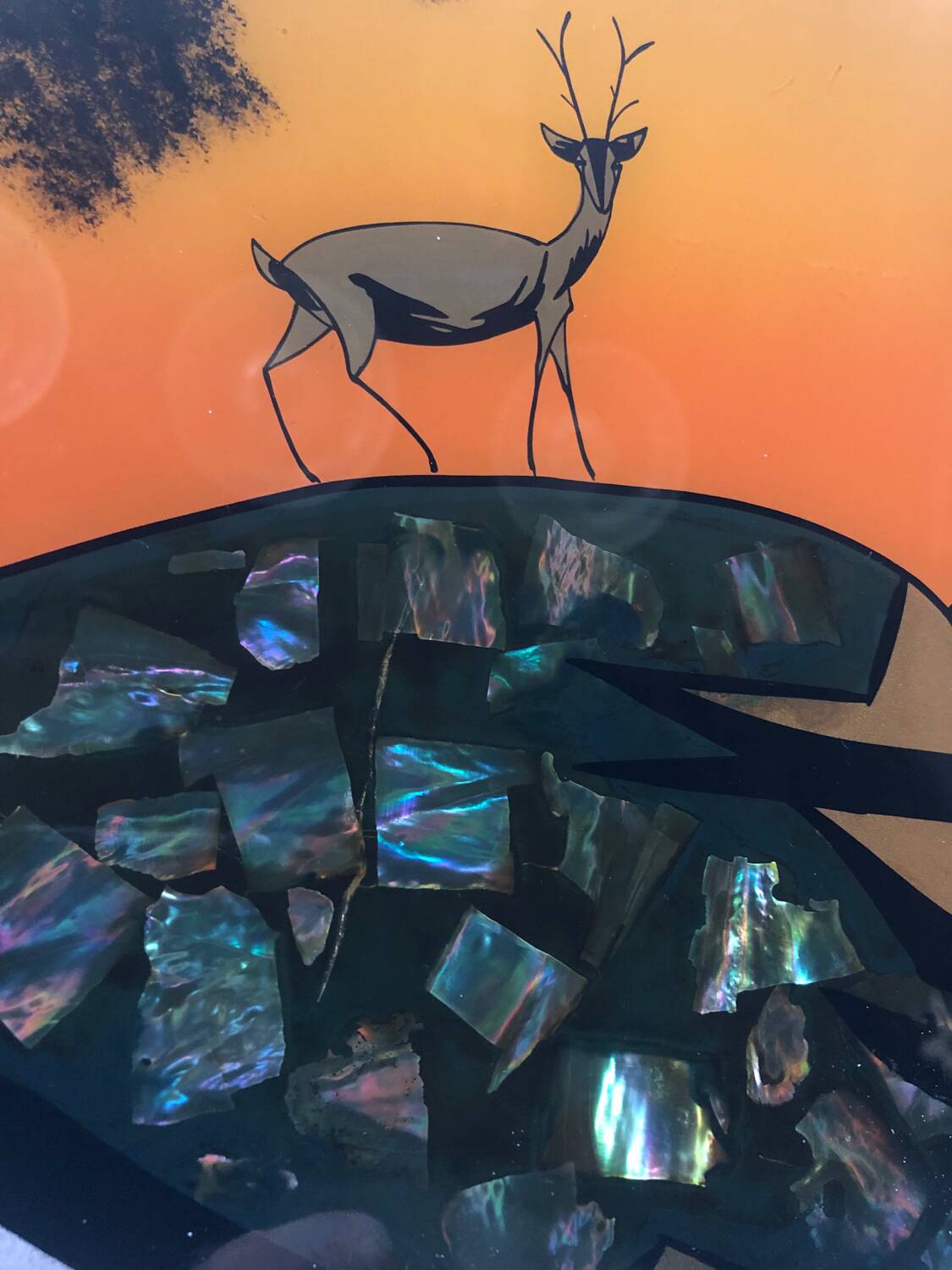 Art Deco tray in reverse painted glass