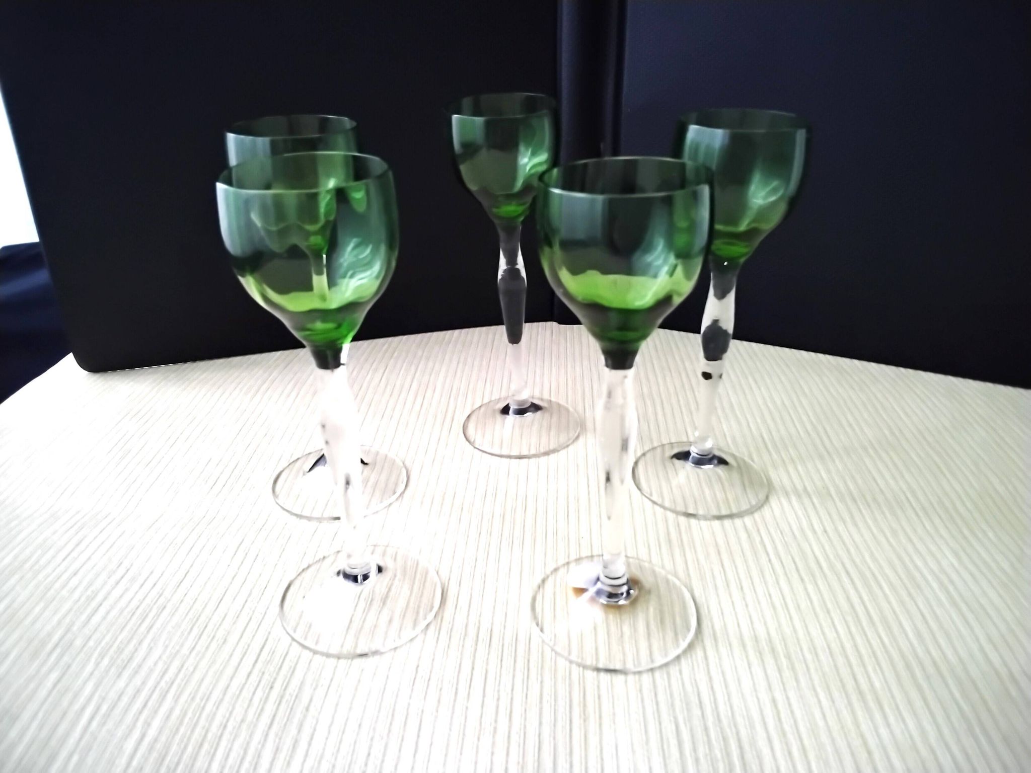 5 blown glass liqueur glasses