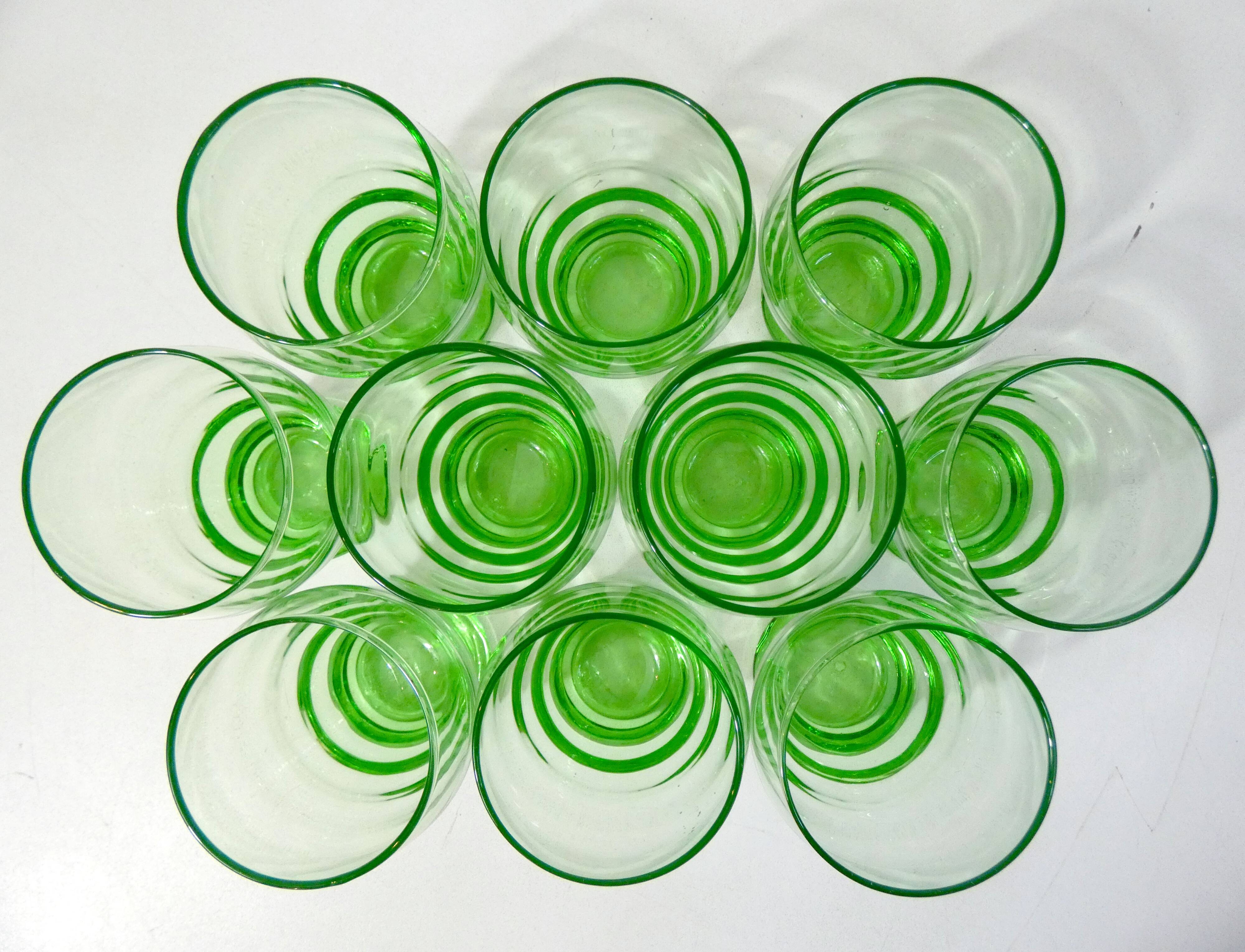 old service 10 water glasses and carafe in blown glass