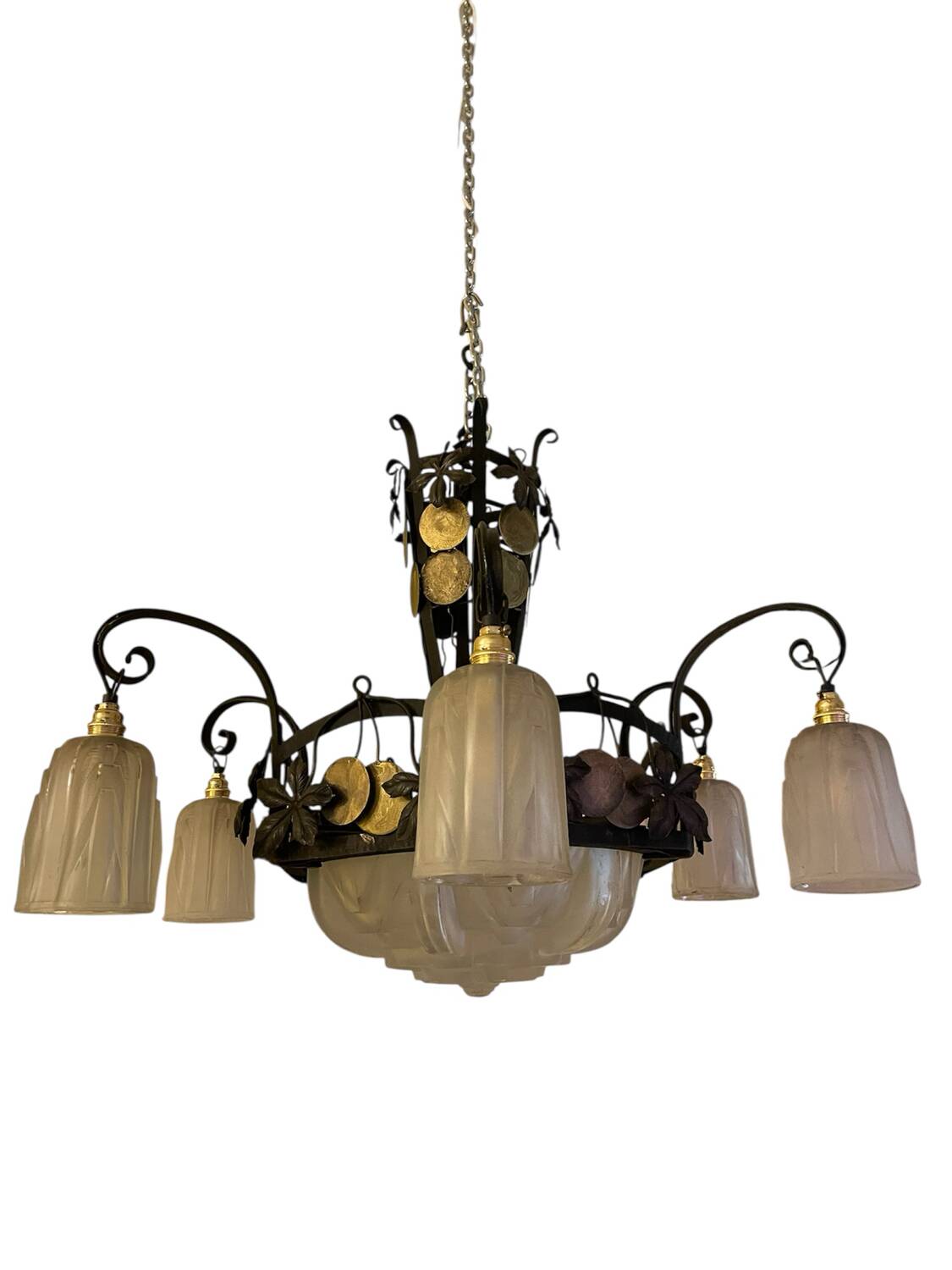 Art déco Muller Frères Luneville signé 7 lampes ,1930s