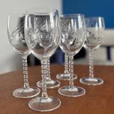 Set of 6 Engraved Crystal Wine Glasses, Spike Pattern | Vintage Elegance v