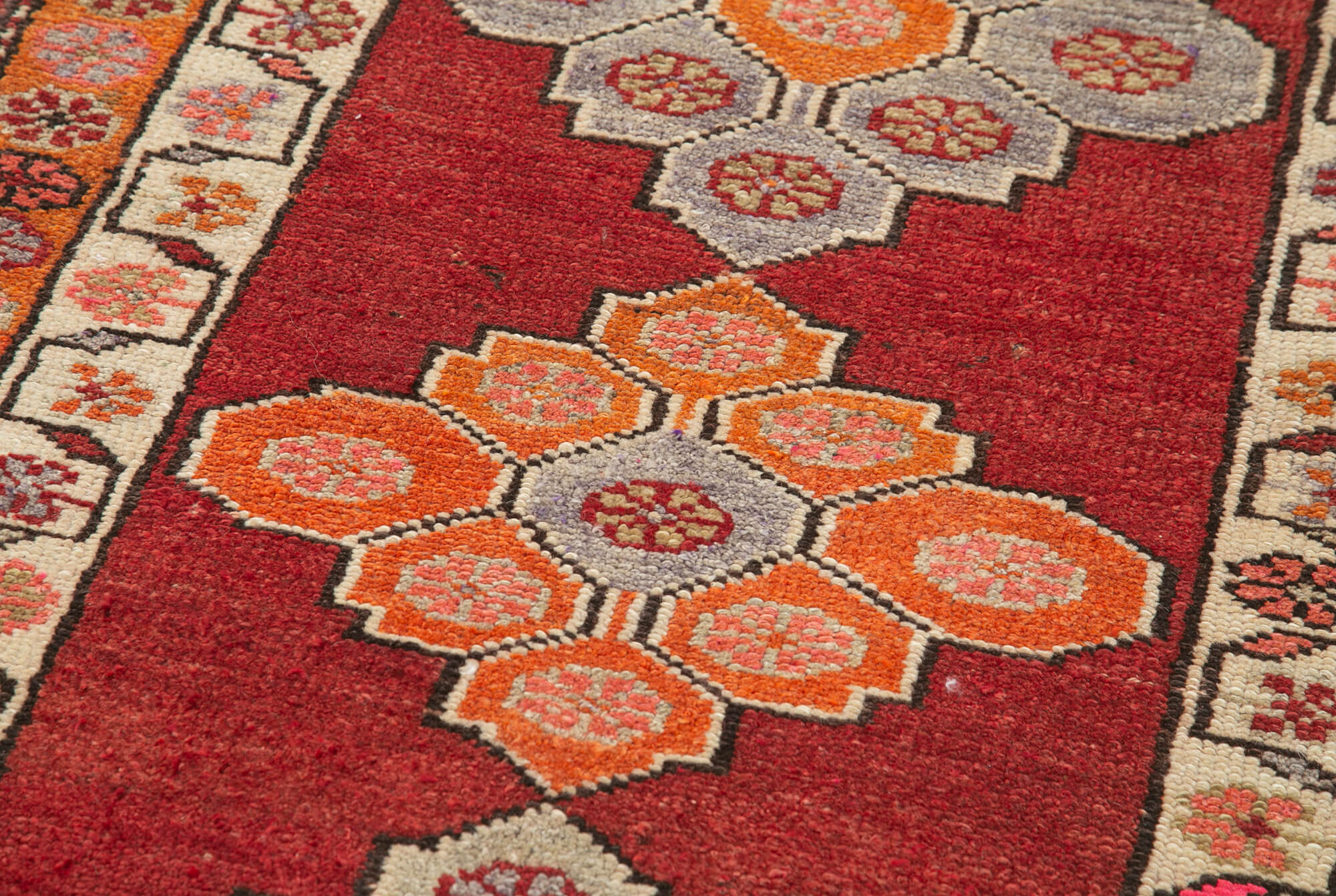 Hand-knotted decorative turkish red runner carpet 88 cm x 470 cm