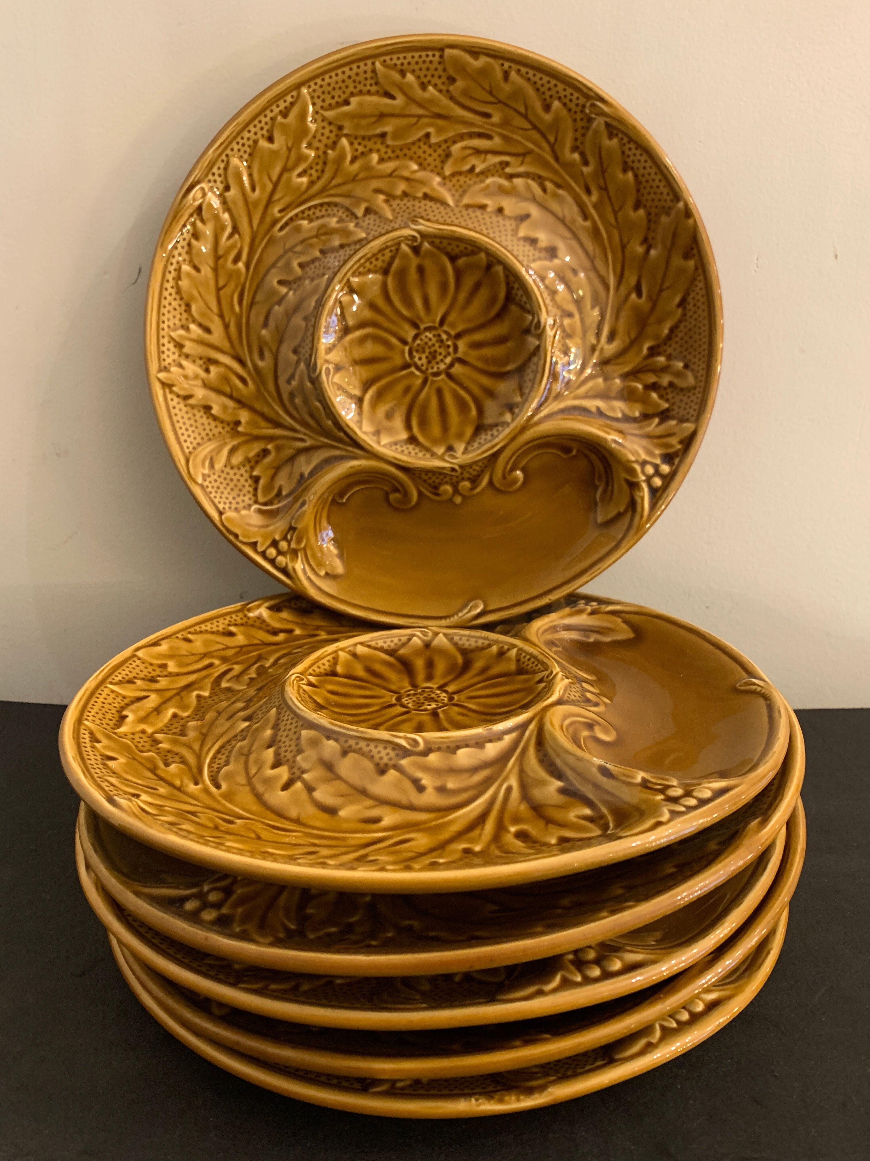 6 plates slurry for artichokes in Gien earthenware, 1960